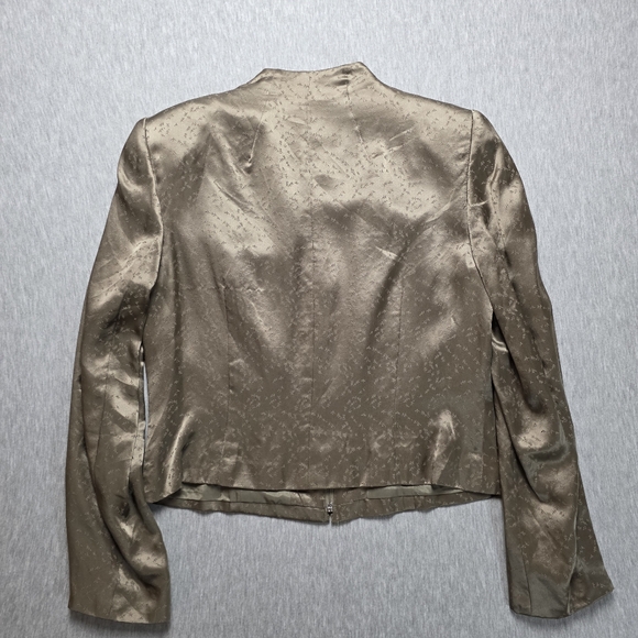 Emanuel Ungaro Bronze Satin Top Zipper Blazer Size 12 100% Silk - Picture 5 of 5